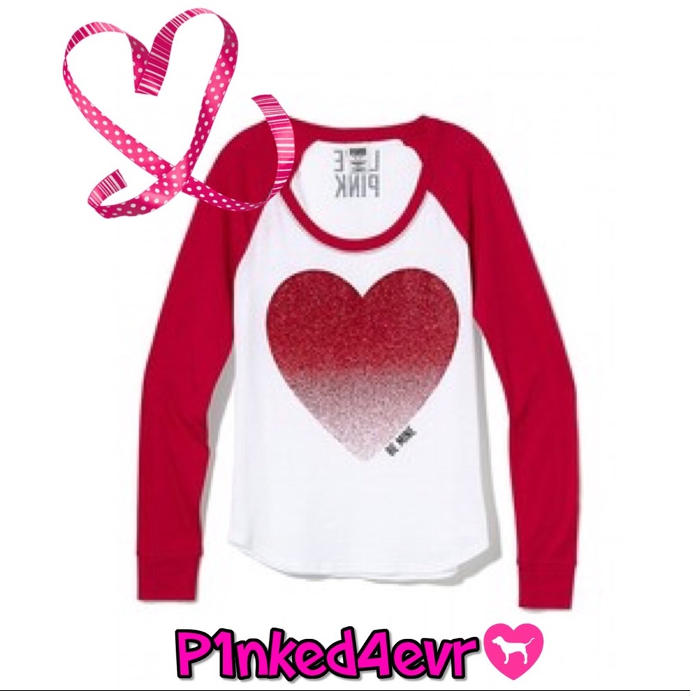 VS PINK Valentines Baseball Tee Glittered ❤️